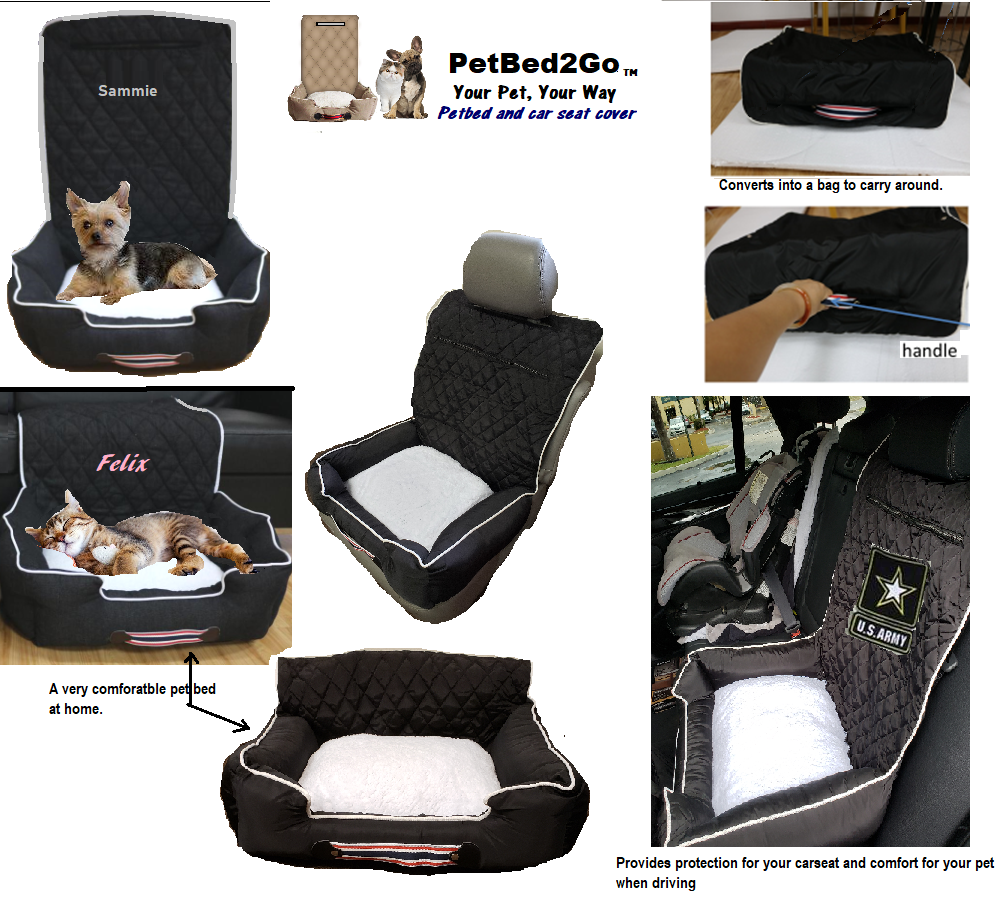 PetBed2Go Grey Large Pet Bed Cushion & Car Seat Cover 52x20x7